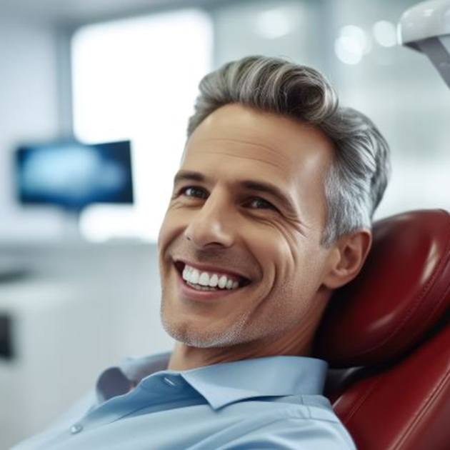 Happy middle-aged man in dental treatment chair