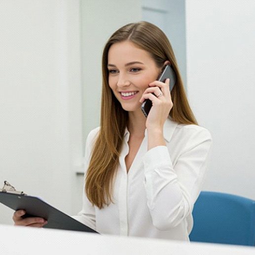 Friendly dental team member talking on phone