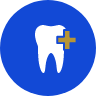 Animated tooth with a cross representing emergency dentistry